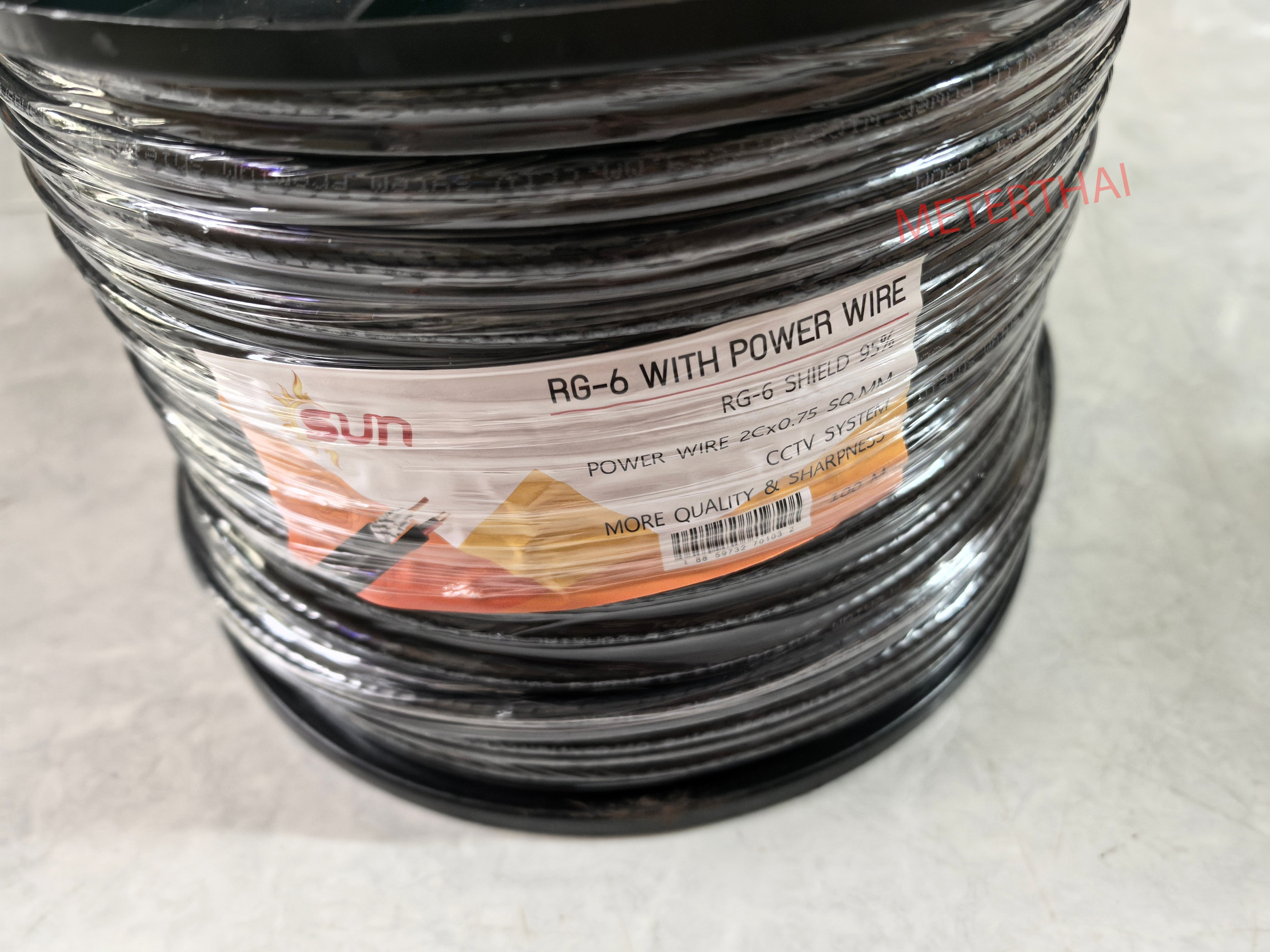 Sun สาย RG6 With Power Wire SHIELD 95% 100 เมตร สีดำ พร้อมสาย AC